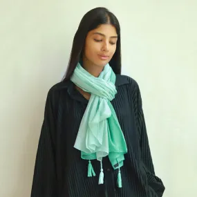 Green Ombre Double Shaded Viscose Scarf with Corner Tassels