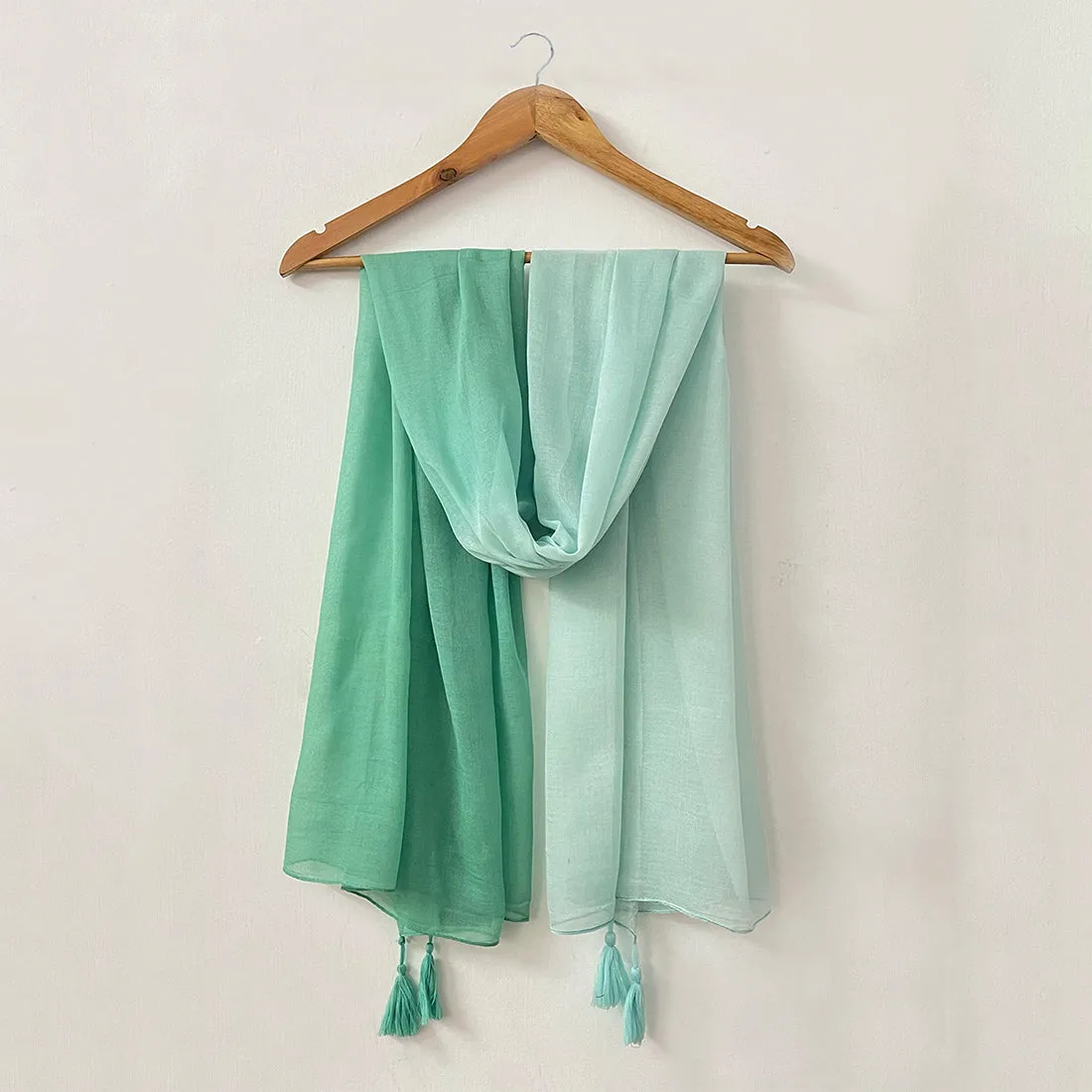 Green Ombre Double Shaded Viscose Scarf with Corner Tassels