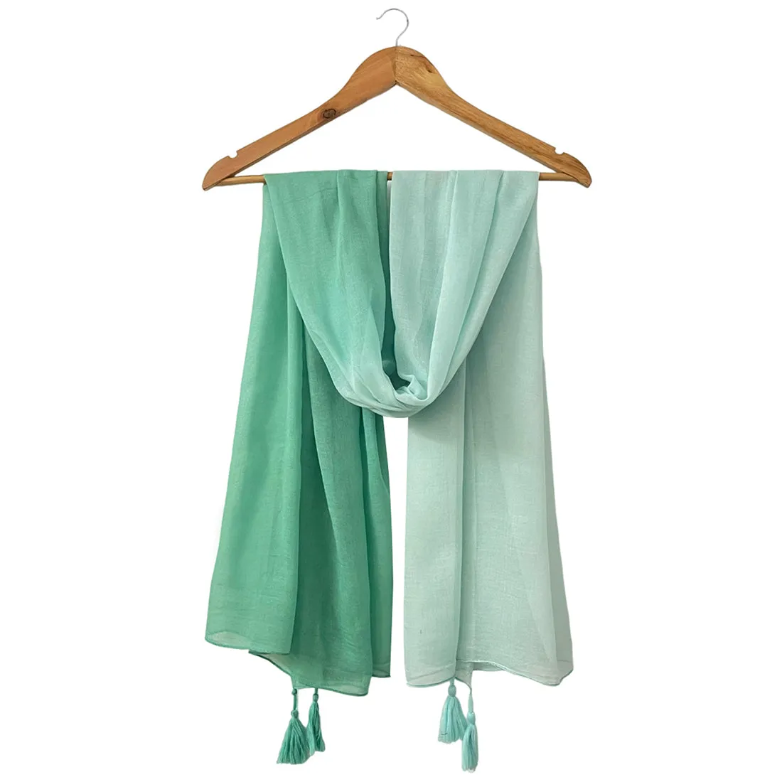 Green Ombre Double Shaded Viscose Scarf with Corner Tassels