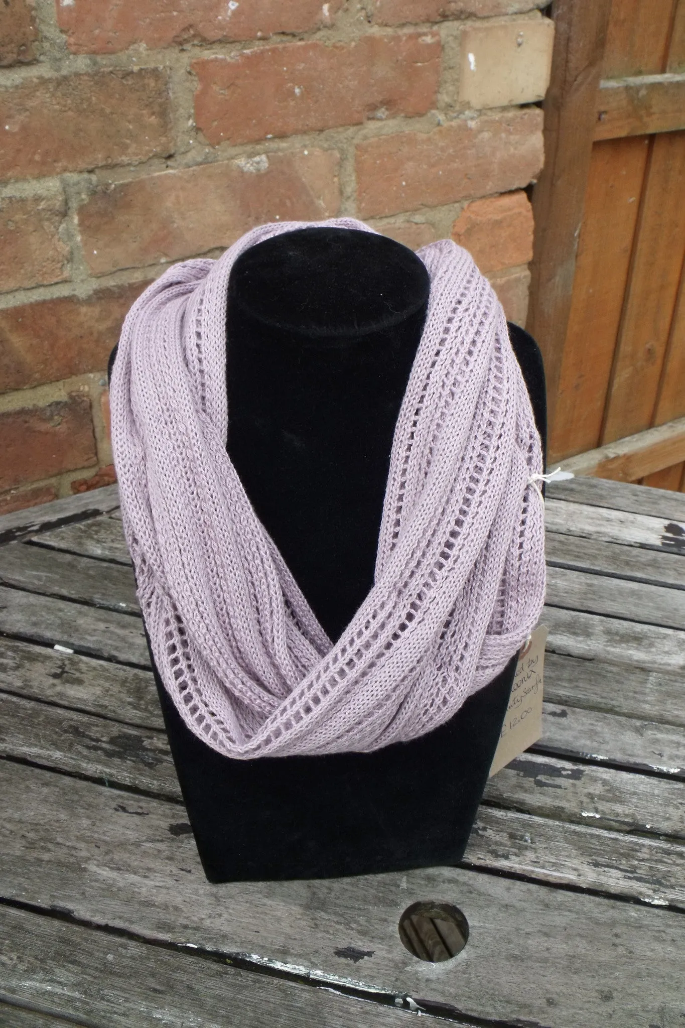 Handmade, lace knit infinity scarf, Cowl, Ashes of Roses coloured