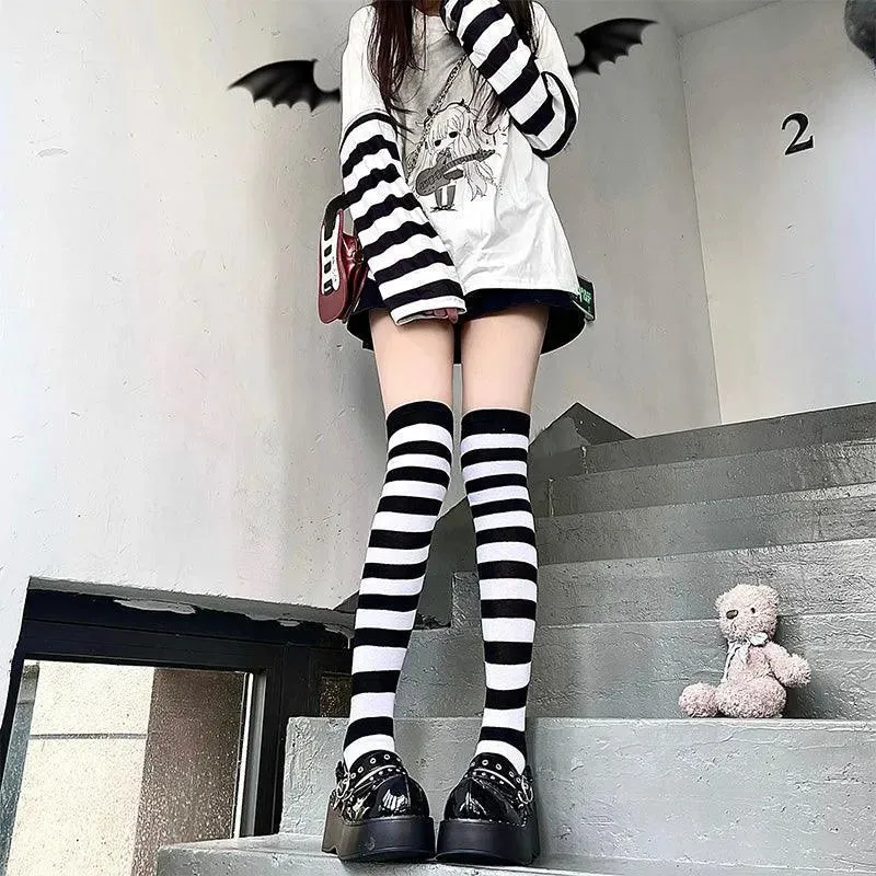 Harajuku Outfits Stylish Striped Thigh High Socks for Halloween