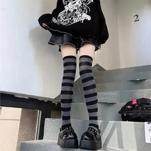 Harajuku Outfits Stylish Striped Thigh High Socks for Halloween