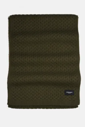 Heavyweight Honeycomb Knit Olive Wool Scarf