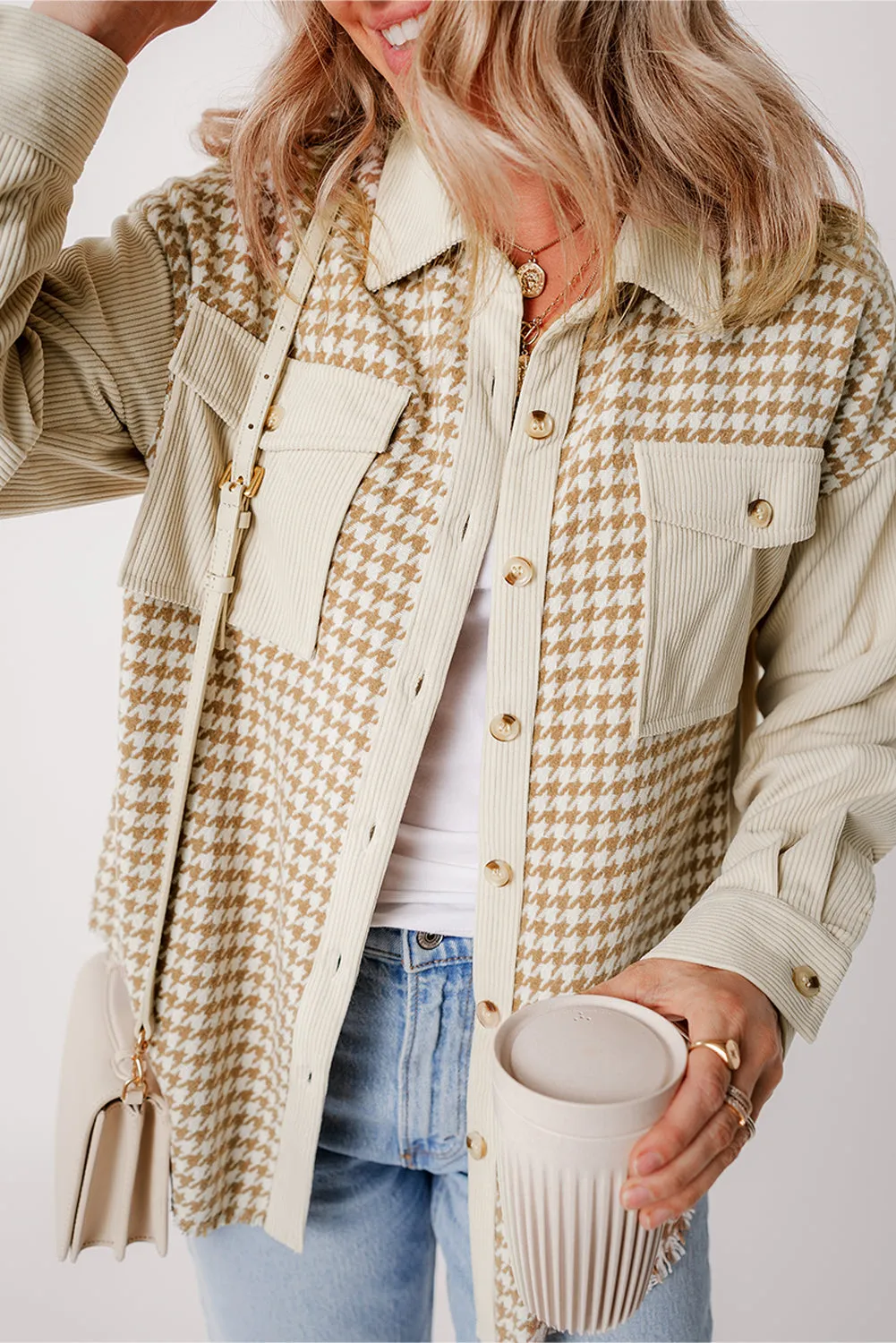 Houndstooth Corduroy Flap Pocket Shacket