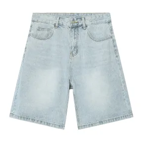 Ilooove Men Vintage Blue Denim Shorts Summer Casual Loose Jeans Shorts Retro Harajuku Streetwear Hip Hop Y2K Shorts Man