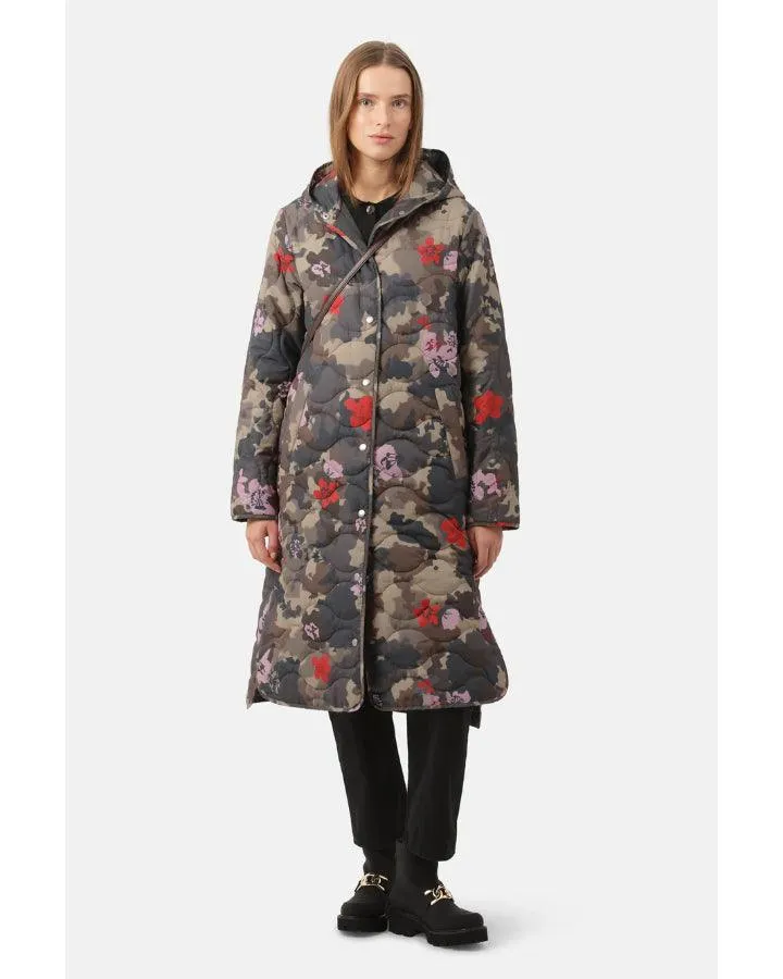 Ilse Jacobsen Long Quilted Hooded Print Coat