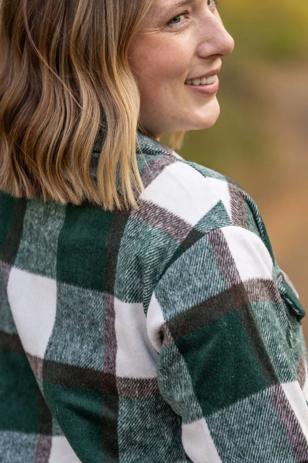 IN STOCK Norah Plaid Shacket - Evergreen and White