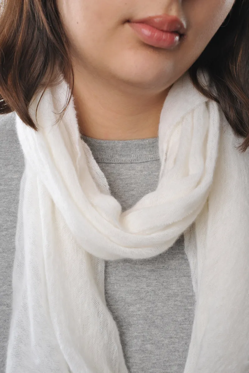 Ivory Classic Knit Cashmere Tube Scarf