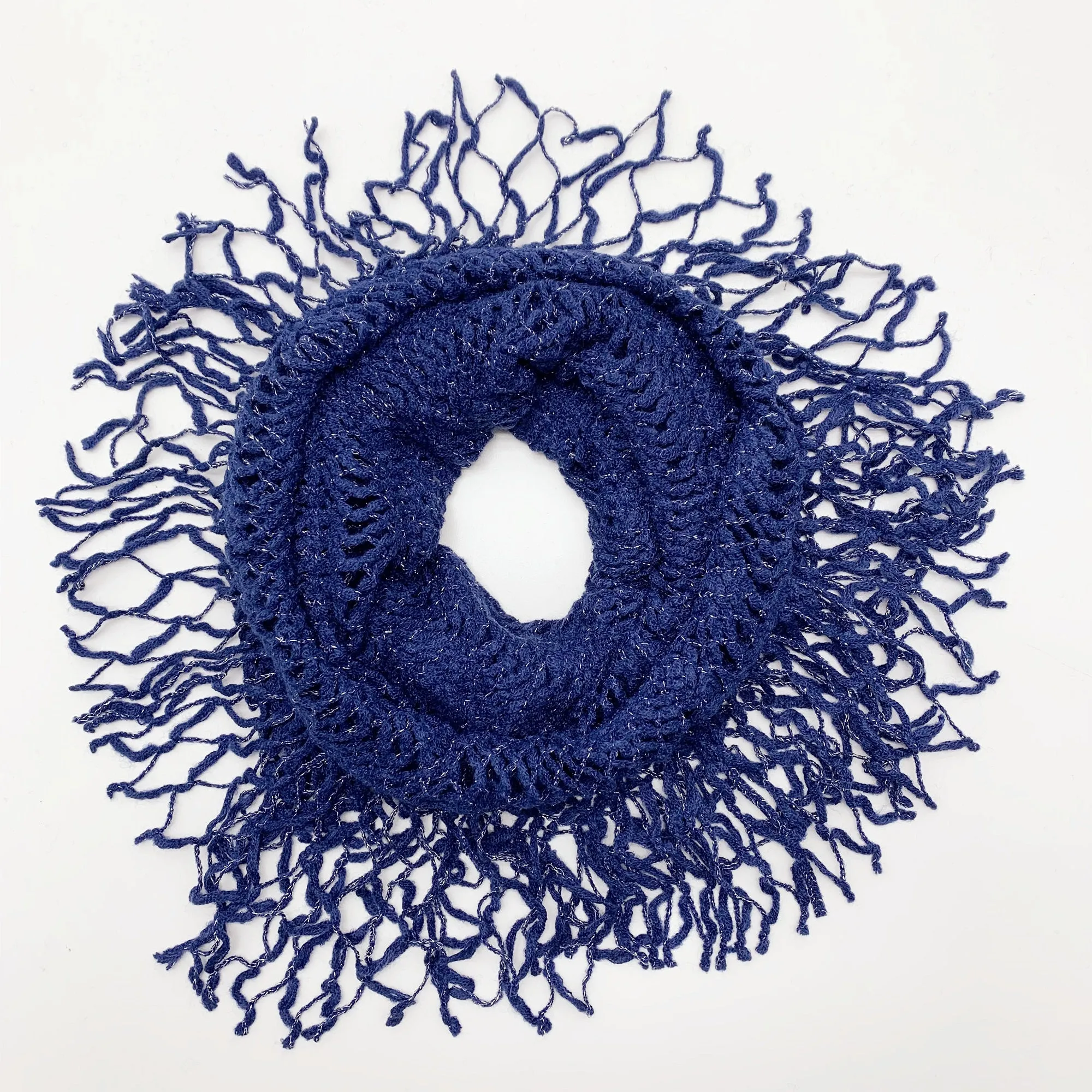 JC011805 Knitted Fringe Trim Infinity Scarf