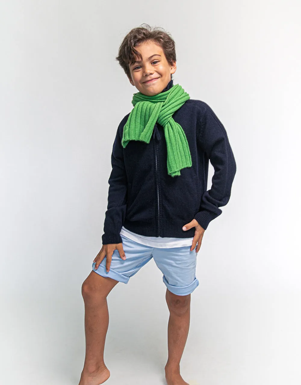 Kids Soft Knitted Cashmere Scarf in Grass