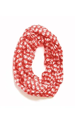 Kissing Elephants Infinity Scarf in Red & Cream