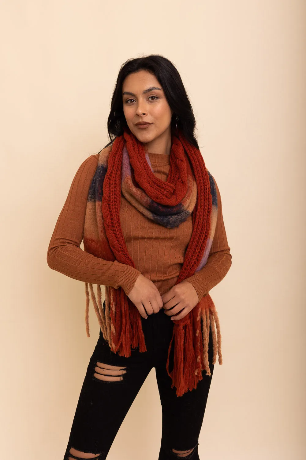 Knit Blend Tassel Trim Scarf