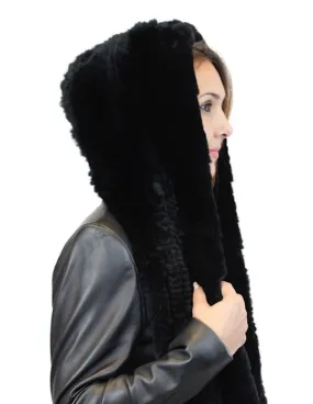 KNITTED REX RABBIT FUR HOODED INFINITY SCARF / NECK WARMER