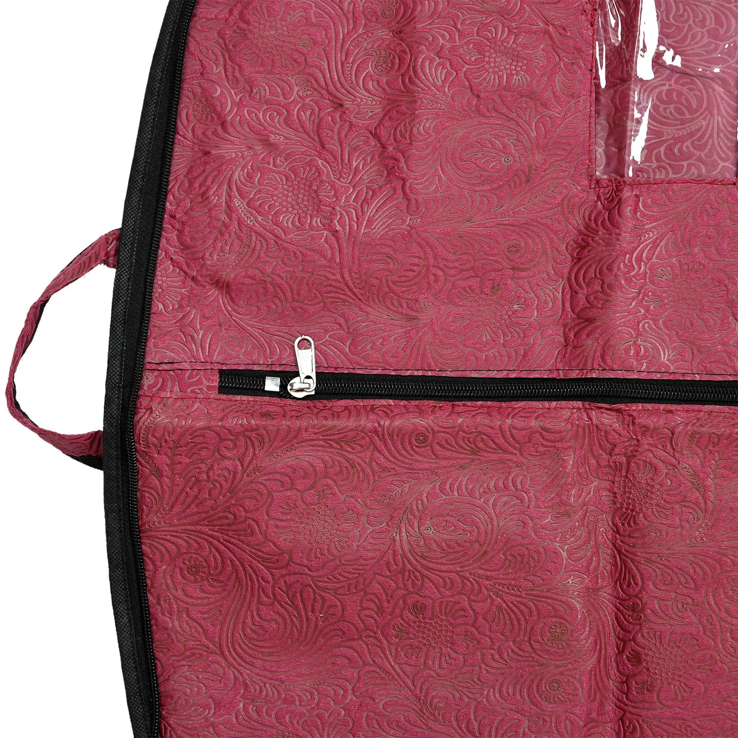 Kuber Industries Coat Cover | Foldable Coat Cover | Embossed Blazar Cover | Non-Woven Wardrobe Organizer | Transparent Window Coat Cover | Maroon