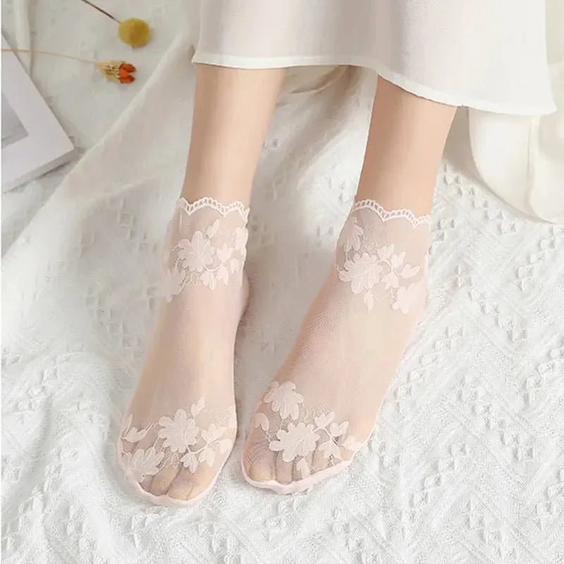 Lace Transparent Summer Socks 5 Pairs/Lot