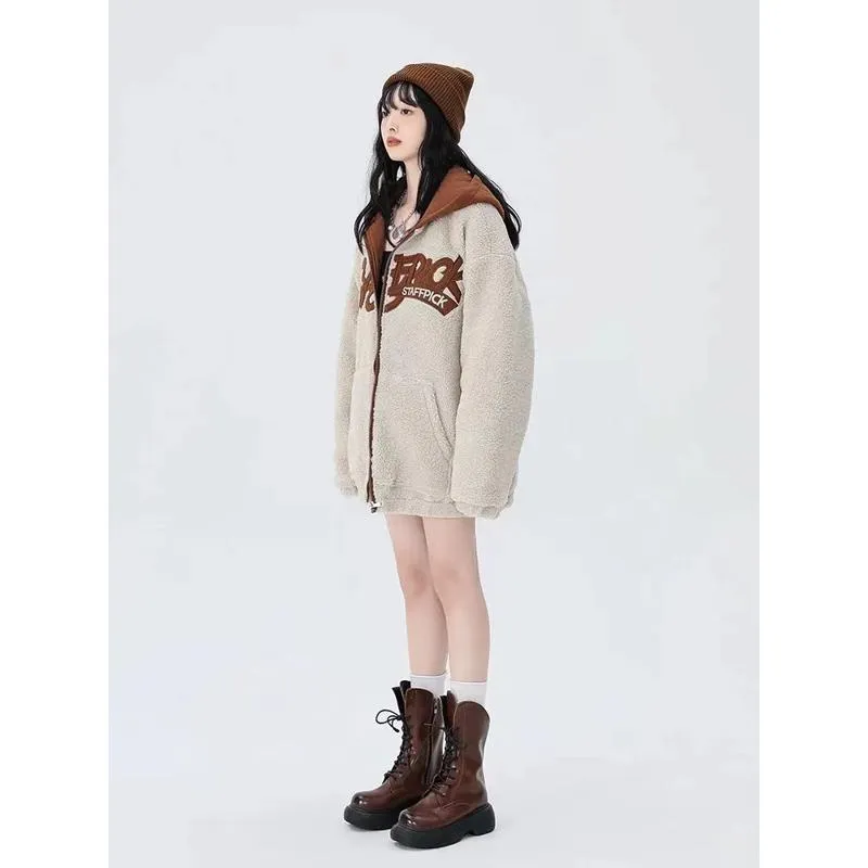 Lamb Wool Warmth Loose Fit Niche Thickened Teddy Jacket