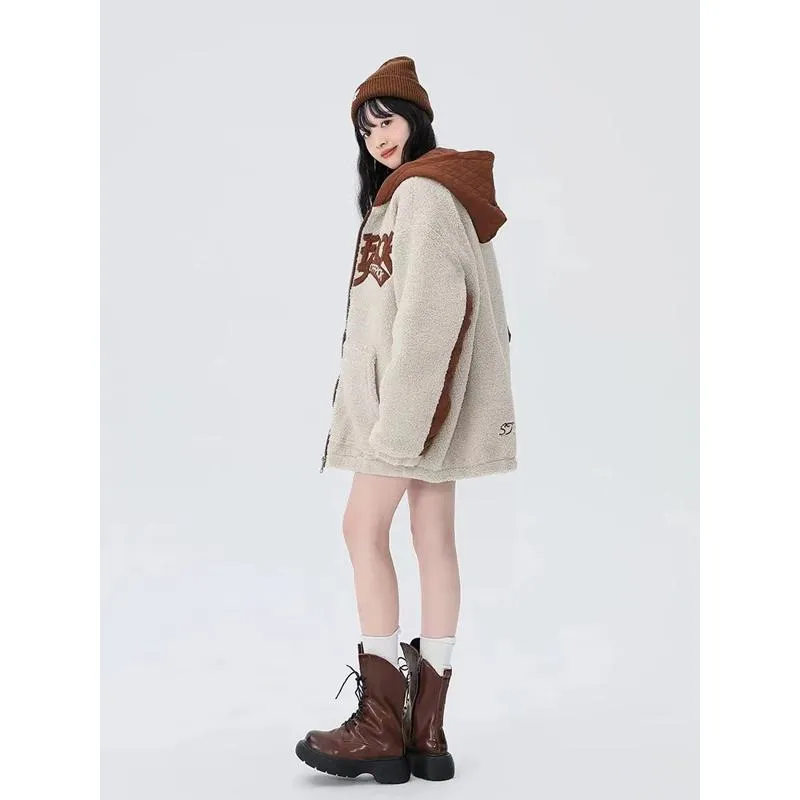 Lamb Wool Warmth Loose Fit Niche Thickened Teddy Jacket