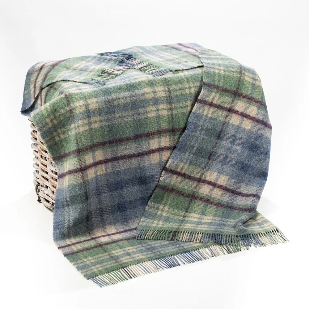 Large Irish Picnic Blanket Denim Green Camel Burgundy Plaid