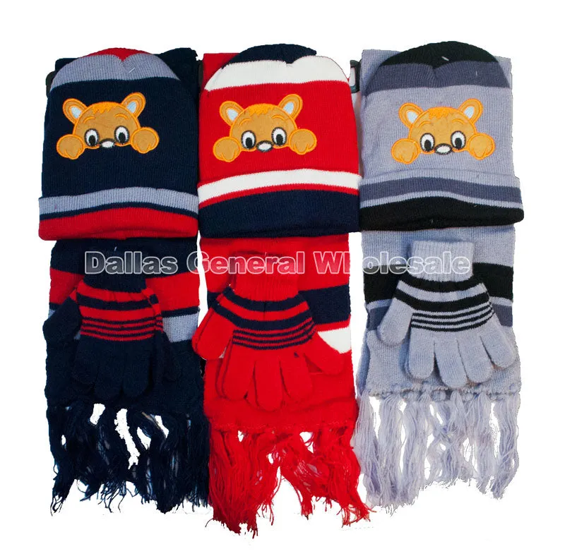 Little Peeking Bear Boys Beanie Gloves Scarf Set Wholesale