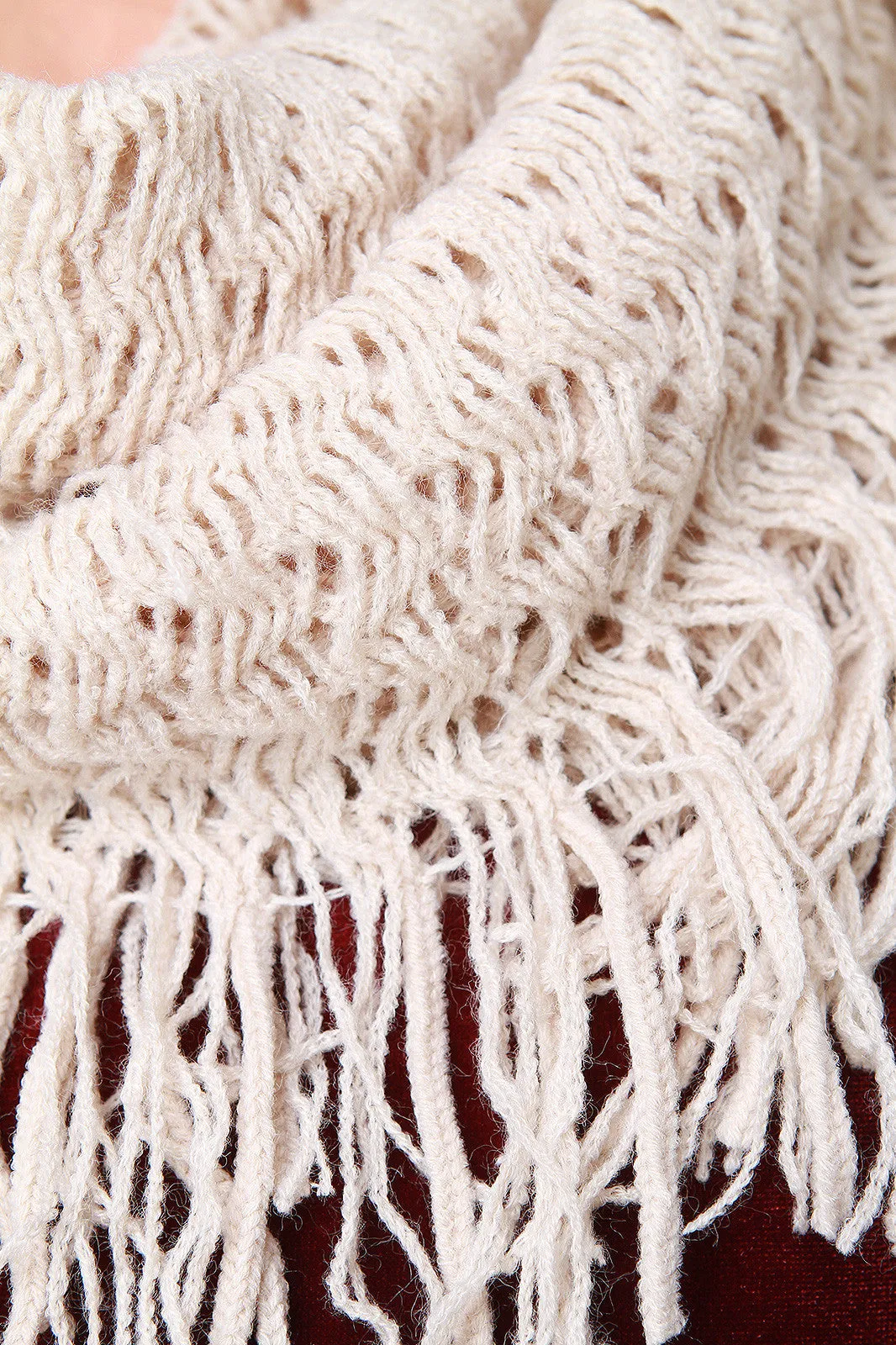 Loose Knit Fringe Hem Infinity Scarf