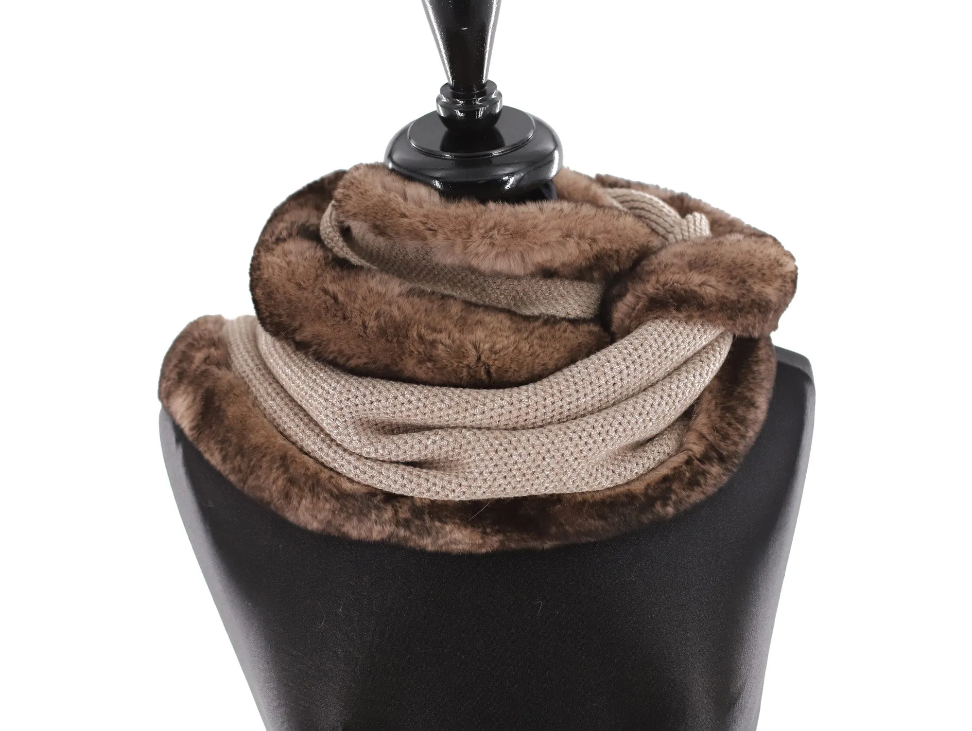 Luxurious Honeycomb Rex Rabbit Fur Scarf - Brown - One Size