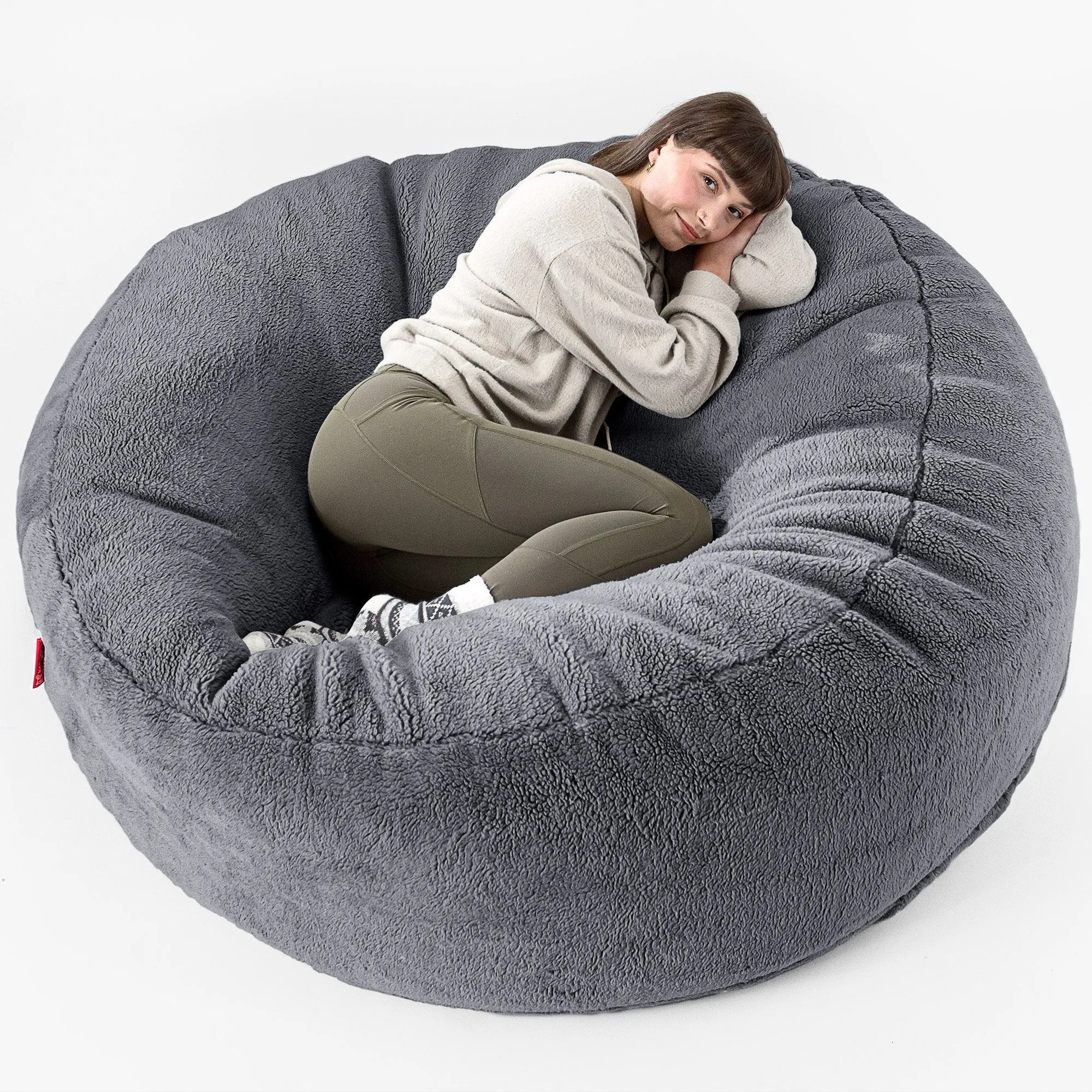 Mega Mammoth Bean Bag Sofa - Teddy Faux Fur Dark Grey