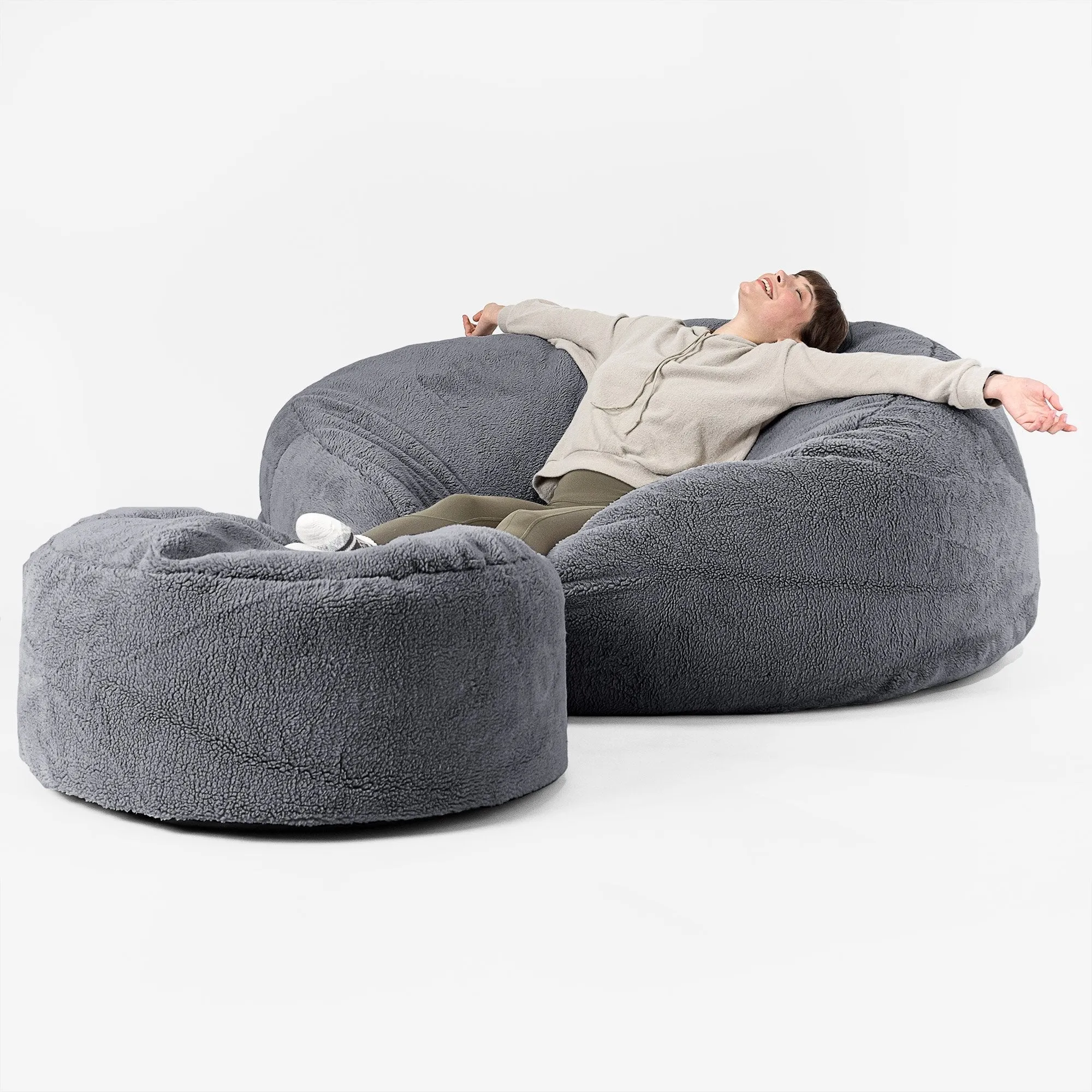 Mega Mammoth Bean Bag Sofa - Teddy Faux Fur Dark Grey