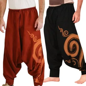 Men&#39;s Harem Pants Drop Crotch Retro Print Pants Cotton Yoga Joggers Sweatpants Hip Hop Trousers Loose Wide Leg Pants