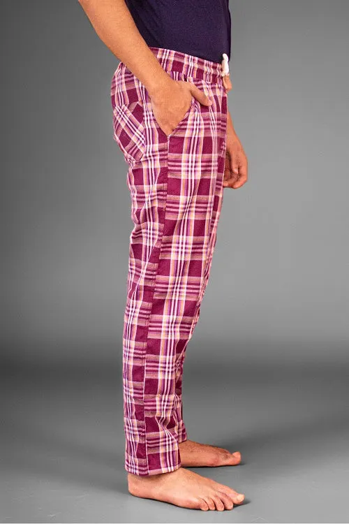 Men's Summer Check Pants-Burgundy