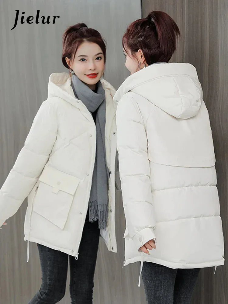 Metaversmall Down Cotton Jackets Winter Korean Women Parkas Loose Thickened Hooded Warm Coat Woman Mid-length Blue Khaki Jacket M-XXL