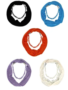 Mixed Color 5-Pack Chain Link Jewelry Infinity Scarf