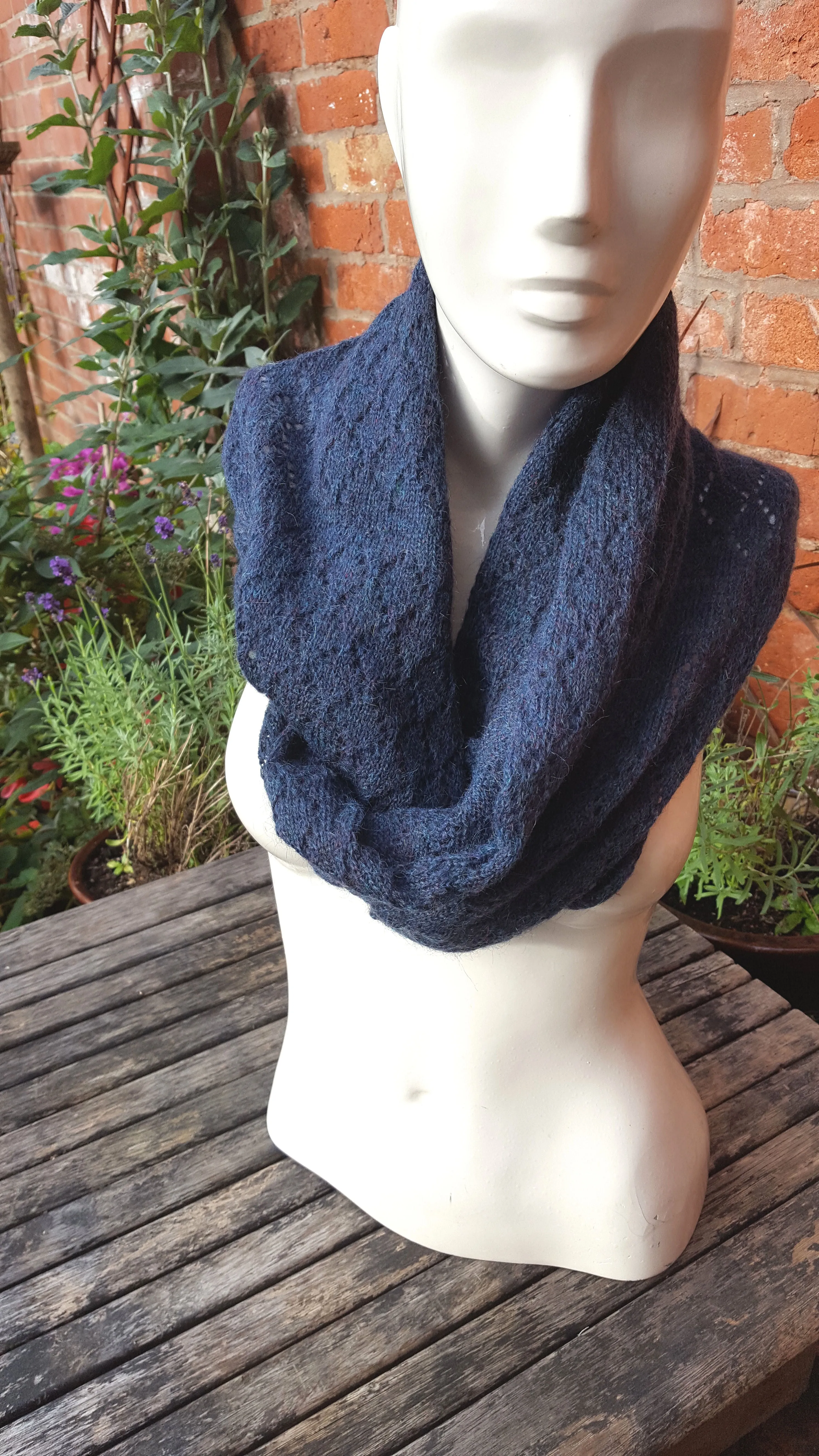 Mohair, Handmade cowl, infinity scarf, mobius scarf, in petrol blue.