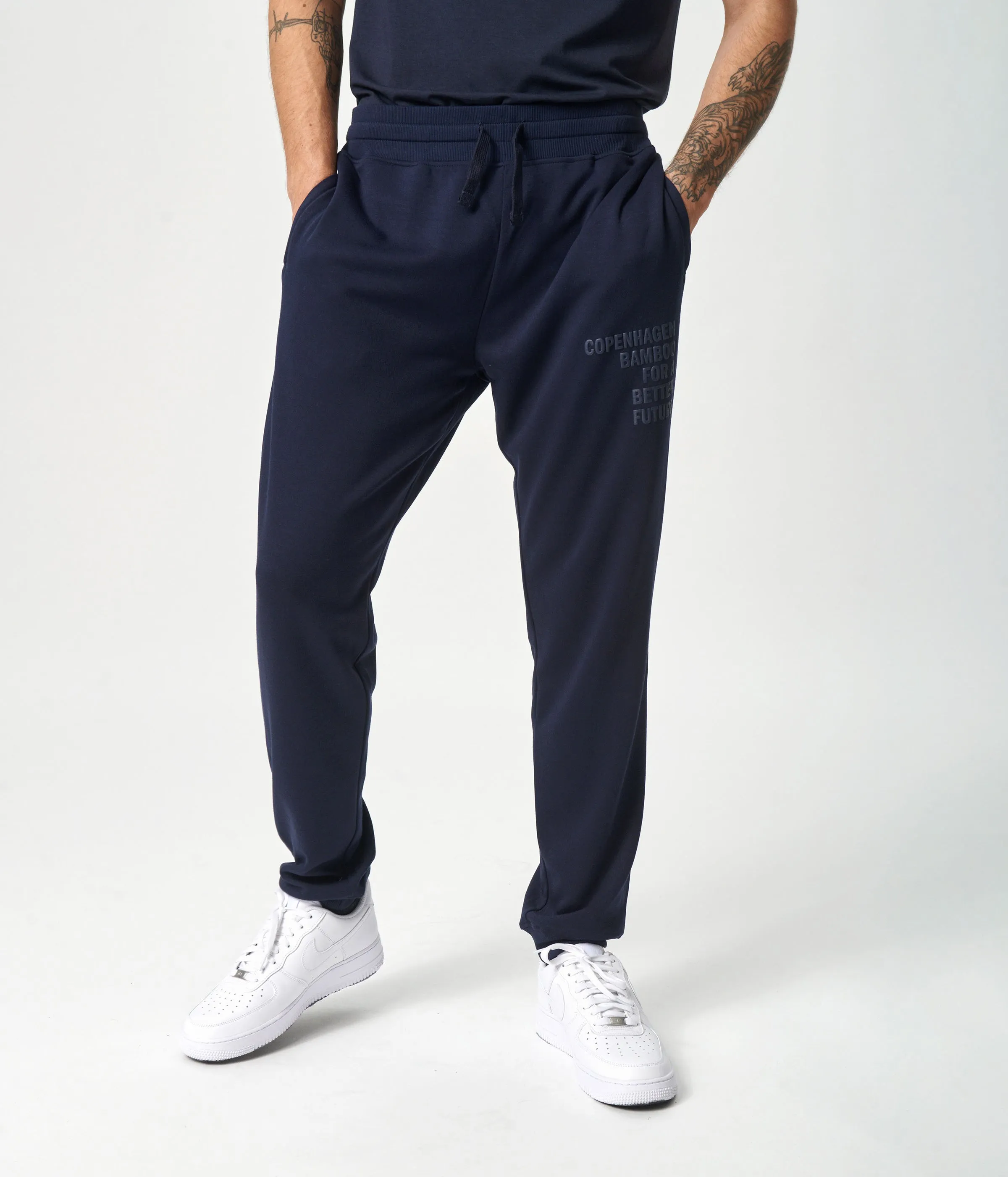 Navy bamboo sweatpants with logo