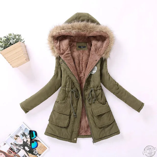 new winter military coats women cotton wadded hooded jacket medium-long casual parka thickness plus size XXXL quilt snow outwear