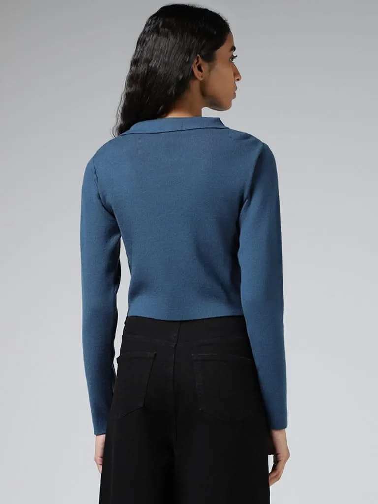 Nuon Navy Blue Collar Neck Knit Top