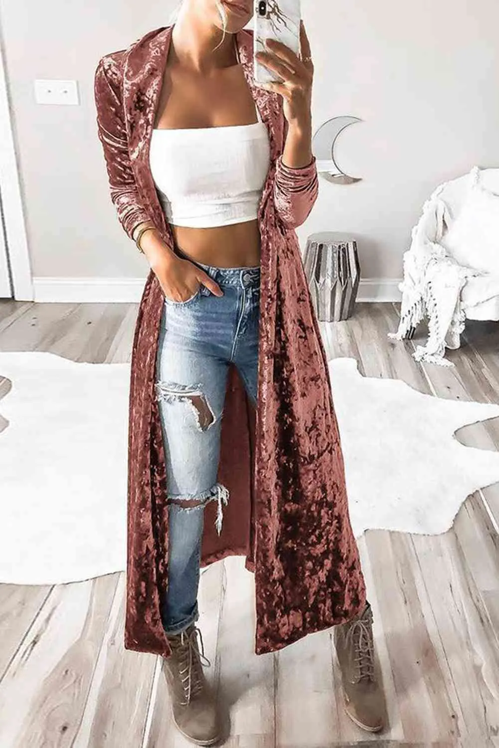 Open Front Long Sleeve Longline Cardigan