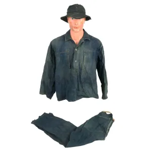 Original U.S. Pre War to Early WWII US Army Denim Fatique Uniform Set WIth Daisy Mae Cap - Shirt, Trousers and Cap