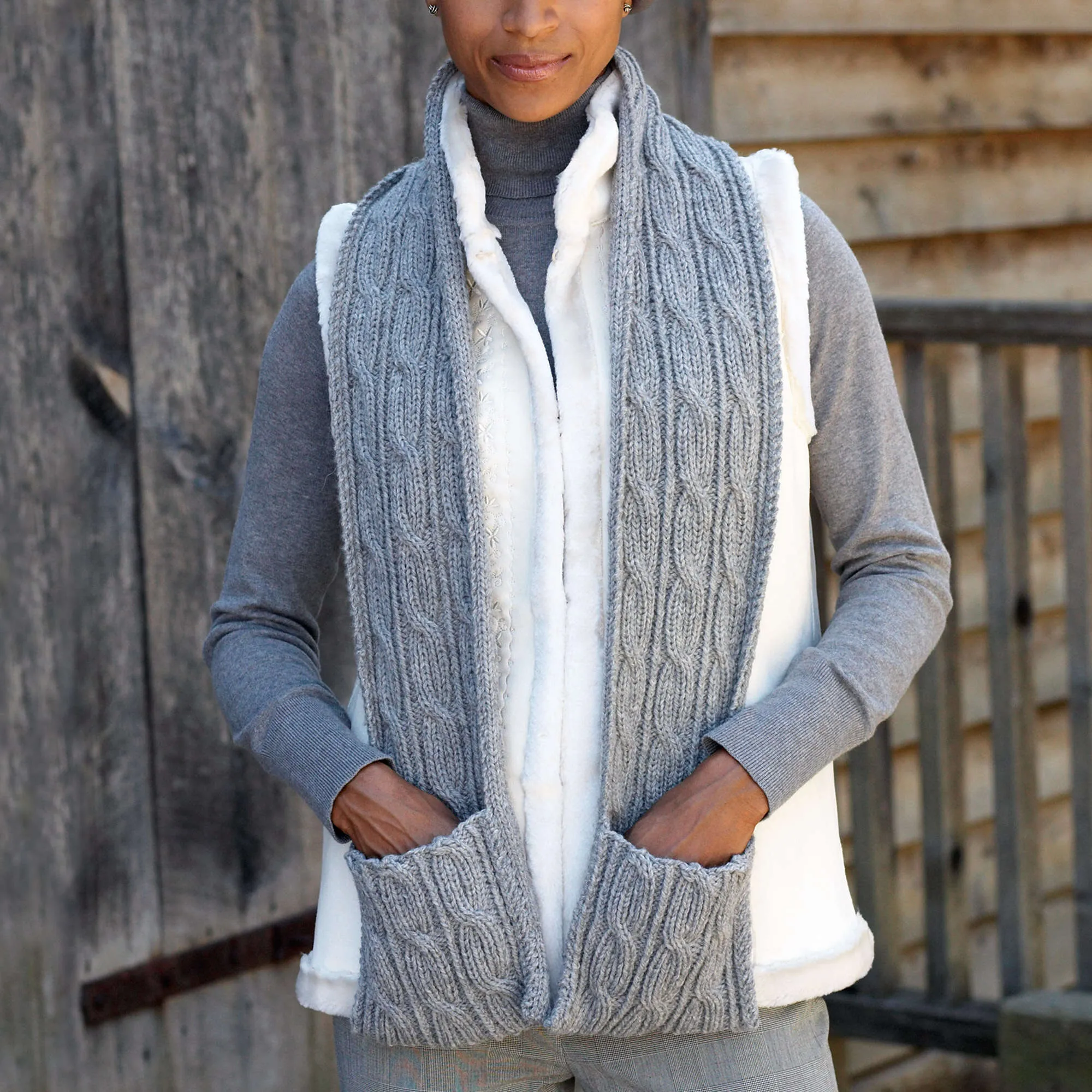 Patons Knit Cabled Scarf With Pockets