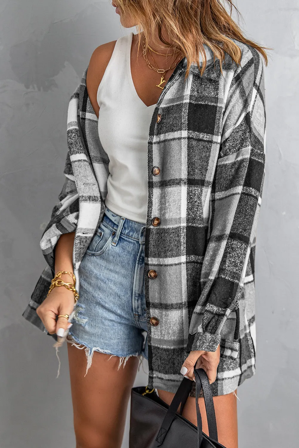 Plaid Buttoned Shirt Jacket