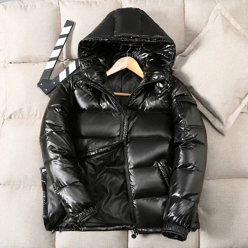 Plus size Men parkas Puffer Jackets Bubble Padded Clothes Solid Detachable Hat Warm Black Waterproof Jackets Man Down Coats