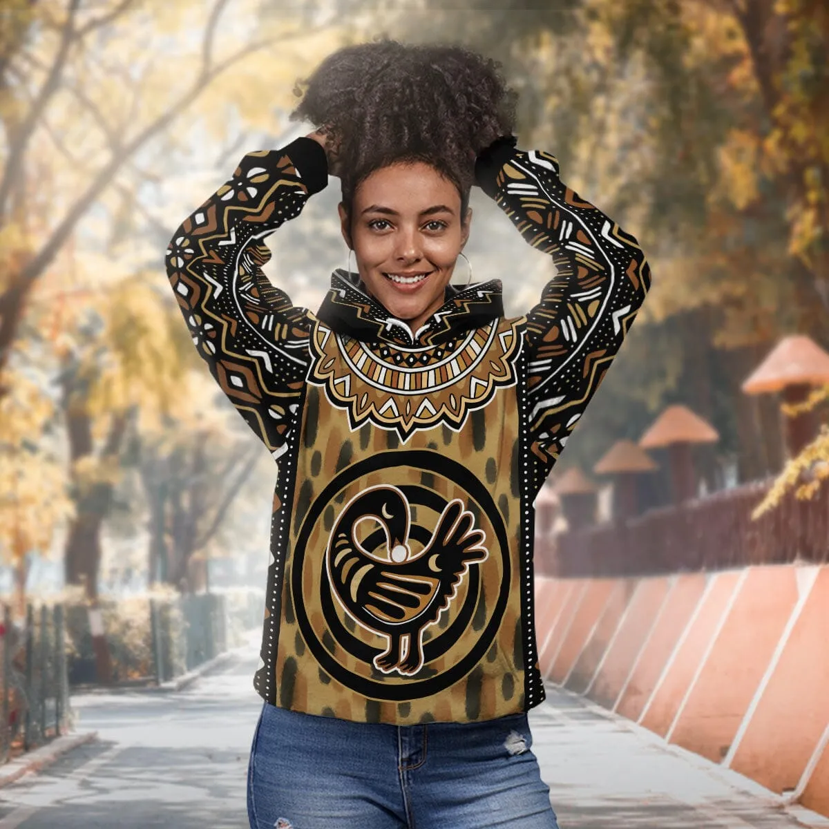 Printed Mud Cloth and Adinkra Symbol All-over Hoodie