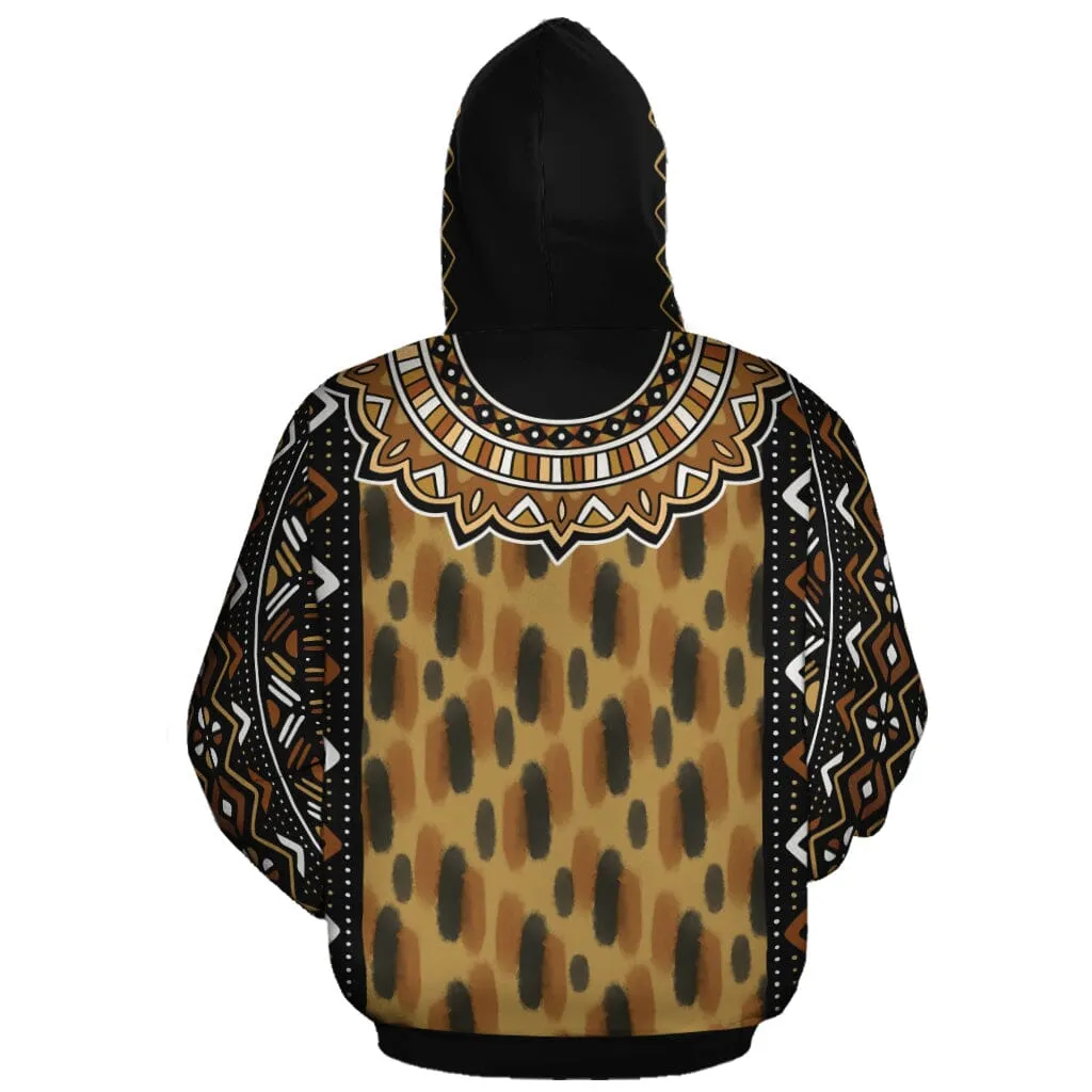 Printed Mud Cloth and Adinkra Symbol All-over Hoodie