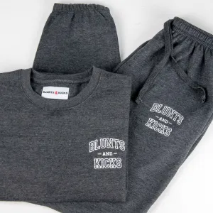 "Collegiate" Crewneck   Sweatpants Combo - Charcoal