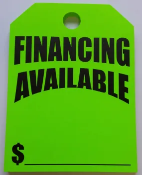 "Financing Available" Car Hang Tags