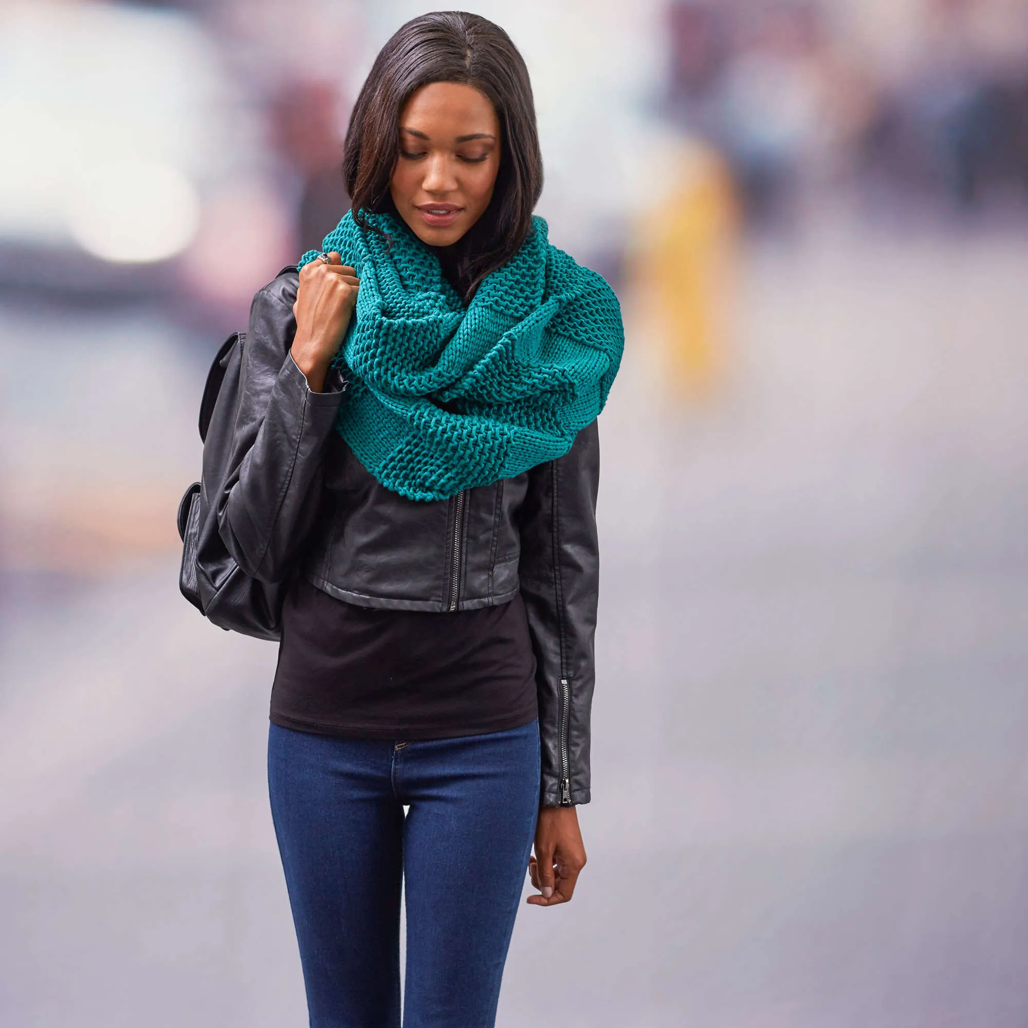 Red Heart Knit Textured Stripes Super Scarf