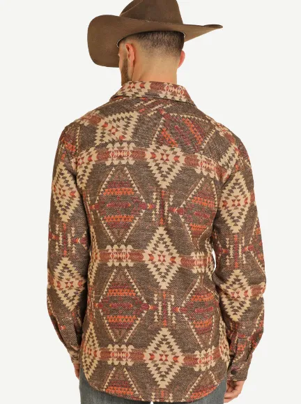 Rock and Roll Cowboy Men's Brown Aztec Print Jacquard Shirt Jacket BM92C04316