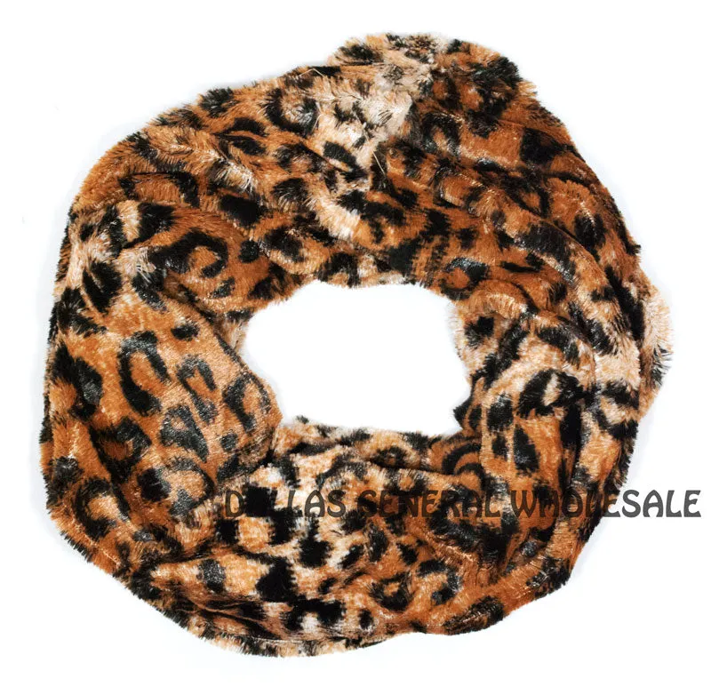 Safari Animal Printed Furry Infinity Circle Scarf Wholesale