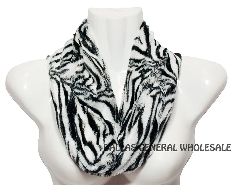 Safari Animal Printed Furry Infinity Circle Scarf Wholesale