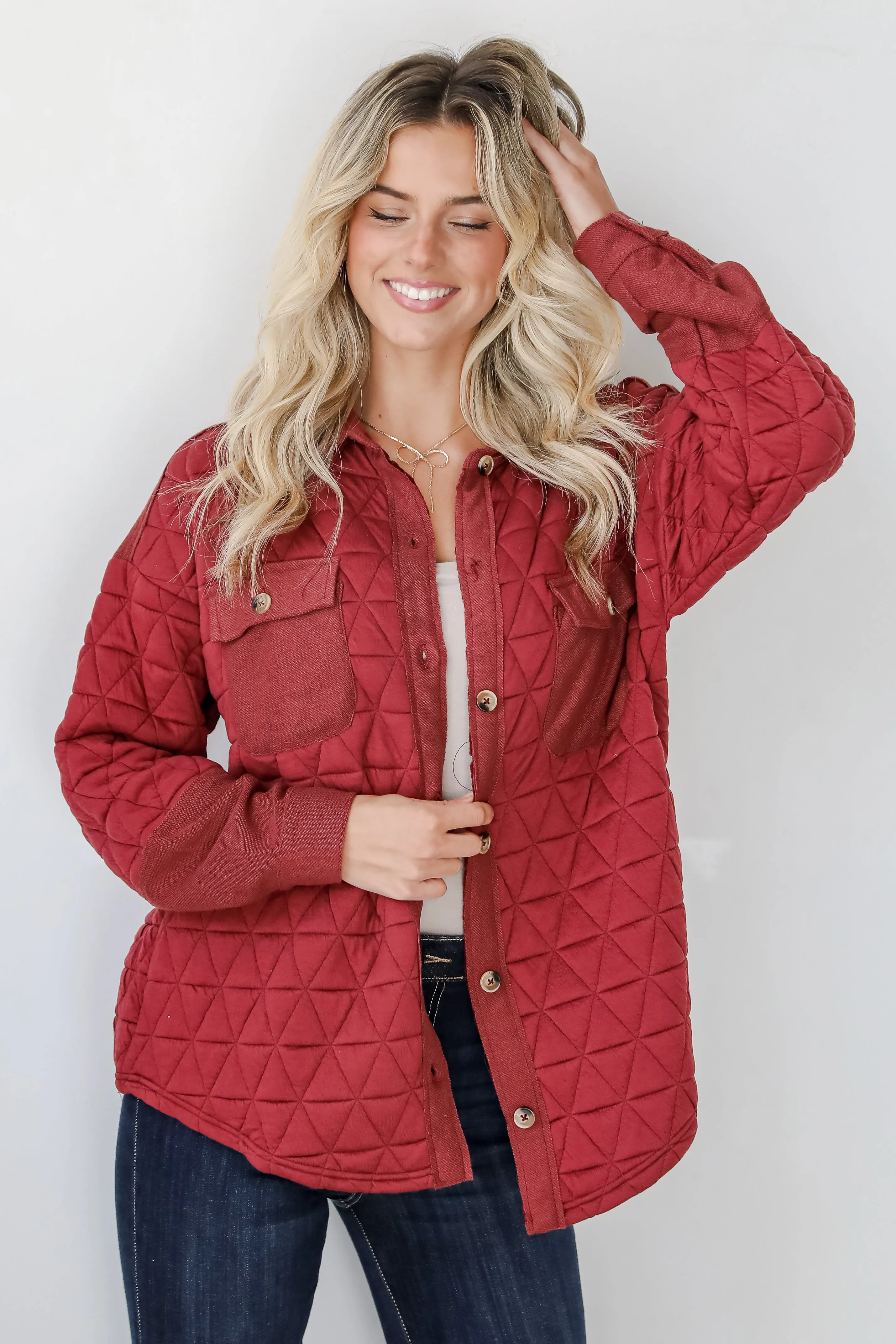 Seasonal Cuteness Brick Quilted Shacket - DOORBUSTER