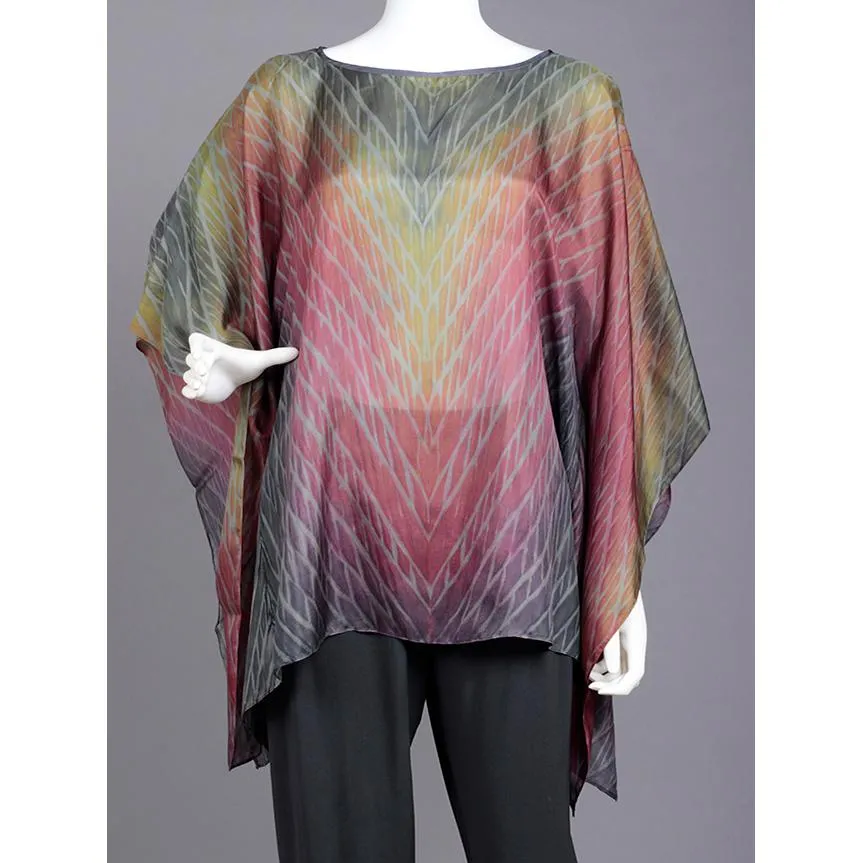 Shibori Silk Poncho SY308 in Pinks Grays and Yellows by Cathayana